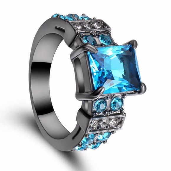 Blue Sapphire 18K Black Gold Filled Ring Size 9 - Picture 2 of 2